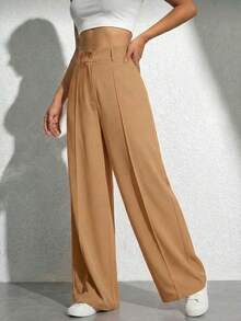 A&DD MODA, REF: Y278 Women's Wide Leg Pants In Solid Color, Elegant And Casual Style, Perfect For Parties, High Waist, Loose Fit, Comfort And Style, Sophisticated Look, Fashionista Women's Pants, Party Pants, Casual And Formal Look, Blogger Style, Casual Chic Look, Spring Summer, Vibrant Colors, Elegant And Modern, Wide Leg, Perfect For Events And Parties - 杏色 - 查看 3