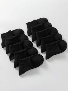 5 Pairs Unisex Solid Black Soft Comfortable Mid-Calf Socks, Suitable For Daily Wear, Outdoor, Casual, Sports, Loafers, Sneakers, All Seasons