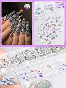 Set de materiale pentru unghii din sticlă 2600/1360 buc, pietre prețioase pentru unghii, decorațiuni 3D pentru unghii, materiale din sticlă plată transparentă colorată, accesorii pentru unghii în stil Y2K, unghii cu perle de diferite forme, pietre decorative pentru unghii - Multicolor - Vizualizare 8