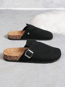 Zapatos de mujer tipo mula de ajuste ancho, nuevos mocasines de primavera con estilo vintage, sin respaldo, planos, con correa ajustable - Negro - Ver 6