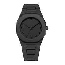 1 pieza Reloj de cuarzo redondo negro de plástico para hombres con escala numérica árabe, de moda y sencillo, adecuado para uso diario, regalos y reuniones casuales - Negro - Ver 5