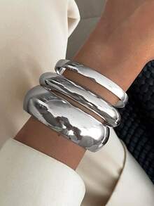 3 pièces/set Bracelet jonc en métal lisse à motif géométrique bohème, bijou en métal polyvalent pour fête, mariage, vacances. Cadeau de bracelet pour femmes et couples - bracelet - Voir 6