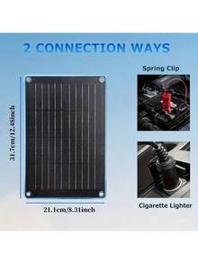 12V太阳能汽车电池涓流充电器，10W便携式太阳能涓流充电器维护器，带点烟器插头和鳄鱼夹，适用于汽车、卡车、船、割草机、房车、拖车、拖拉机等。高效节能。