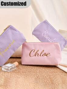 Custom Name Fur Makeup Bag , Personalized Fluffy Makeup Bag, Custom Name Fluffy Cosmetic, Organizer Fluffy Embroidered Zipper Travel Pouch, Cute Wallet, Toiletry Bag - Multicolor - View 7