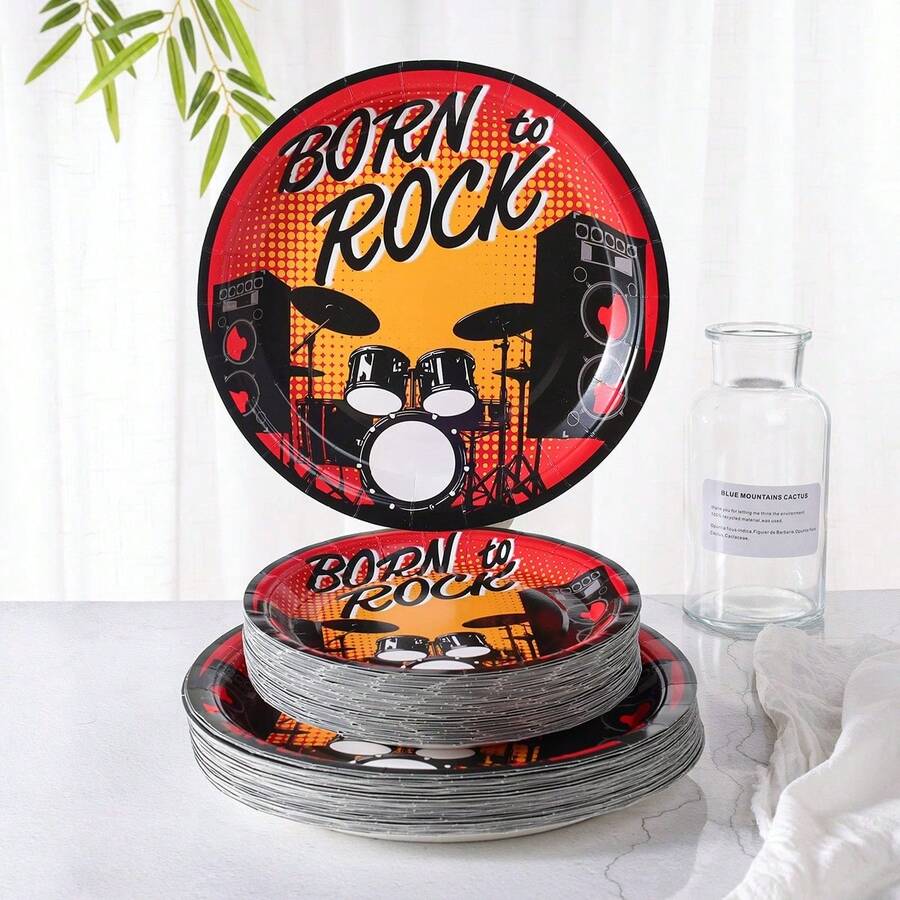 Đĩa giấy dùng một lần kích thước 7 inch và 9 inch, đồ dùng tiệc in họa tiết lấy cảm hứng từ nhạc rock, đĩa giấy tráng miệng, đĩa giấy dùng một lần phù hợp cho sinh nhật, lễ kỷ niệm, trang trí tiệc. - Nhiều màu - Xem 1