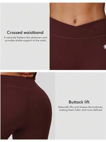 Sodalemon Women Cross Waist Fitness Leggings Training Yoga Gym No Front Seam Tights Elastic Running Sport Leggings - Burgundy - View 4