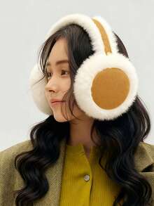Adjustable Padded Ear Muffs For Women, Faux Fur, Warm Ear Warmers, Foldable For Cold Weather - White - View 1