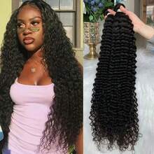 32 34 36 Inch 15A Brazilian Kinky Curly Human Hair Bundles Unprocessed Human Hair Extensions Jerry Curly  Human Hair Bundles Brazilian Virgin Hair Quick Weave Curly Hair Extensions For Women Double Weft Natural Black - Natural Black - View 2