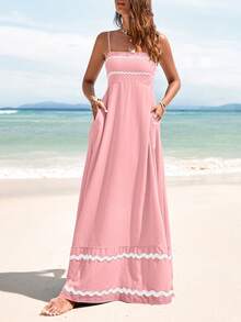 PRETTYGARDEN Women's Summer Flowy Maxi Dress Vestidos Casual Sleeveless Strap Ruffle Wedding Guest Graduation Beach Party Travel Vacation Long White Dresses - 粉色 - 查看 4