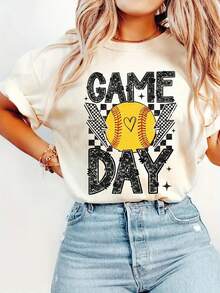 Game Day Short Sleeve Softball Mom Ladies Top, Comfortable Fabric - 2026 New Women's T-Shirts - Easter Tops  - White Tanktop - Summer Top - 杏色 - 查看 11