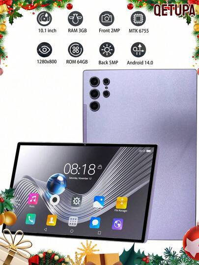 Qetupa 10.1インチ Z50 Android 14 タブレット、3GB RAM+64GB ROM、MTK
