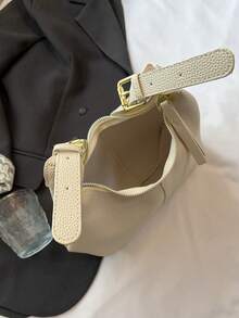 1件小众设计软PU纯色时尚简约多功能单肩包，迷你腋下包，女士手提包 - 白色 - 查看 9