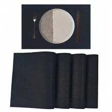millianess 4pcs Set Modern Minimalist Style Premium Placemats, Latte/Navy/Charcoal/Mustard/Watermelon/Light Grey/Black/Olive Green, Satisfying Different Dining Table Matching Needs. Exquisite Bamboo Grain Design, Delicate Texture, Elevating Natural Upscale Feel And Dining Ambiance. Minimalist Chic Style, Clean Lines, Suitable For Various Home Decor Styles, Showcasing Tasteful Living. - Black - View 3