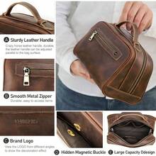 Contacts Full Grain Leather Travel Toiletry Bag For Men Wash Bag Bathroom Shaving Dopp Kit Toiletries Organizer Vintage Cosmetic Bag Coffee Vintage - Coffe3 - View 5