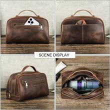 Contacts Full Grain Leather Travel Toiletry Bag For Men Wash Bag Bathroom Shaving Dopp Kit Toiletries Organizer Vintage Cosmetic Bag Coffee Vintage - Coffe3 - View 7
