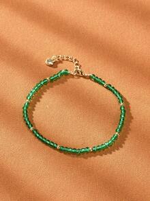 1pc 18K Gold Plated Natural Agate Faceted Bead Women Bracelet - Agate - View 5