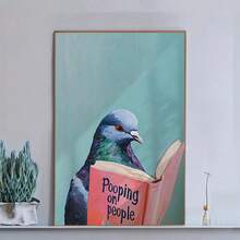 1幅无框阅读材料,“在人身上拉屎”,趣味墙画,帆布海报,幽默的鸟类和动物图案,浴室装饰 - 现代家居餐厅 - 当代艺术家家居装饰海报,适用于房间、卧室装饰、办公室装饰、家居油画和墙面艺术装饰、浴室装饰。 - 彩色 - 查看 6