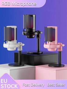 Micrófono condensador con luz RGB deslumbrante con cable USB, con malla antiexplosión apta para grabación de computadora, juegos y transmisiones en vivo - Type C - Ver 1