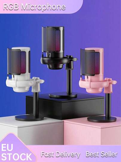 USB Plug RGB Dazzling Light Wired Condenser Microphone With Anti-Blowout Net Suitable For Computer Recording, Games, And Live Broadcasts