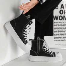 Men's Fashionable Casual Boots, Canvas & Denim Upper Material, Soft & Flexible, Adjustable Lacing For Customized Fit, Flexible & Shock-Absorbing Sole, Versatile For Daily Wear - Black - View 14