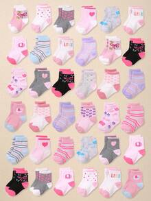 24/12/6 双装柔软婴儿短袜，兔子、花朵、爱心、条纹、圆点图案，公主风女童袜，多色提花设计，超弹力舒适日常袜，0-36 个月，适合春夏场合，四分之一袜，婴儿袜，女童袜，幼儿袜，提花袜，印花袜，生日礼物，女童礼物，返校礼物系列 - 彩色 - 查看 2