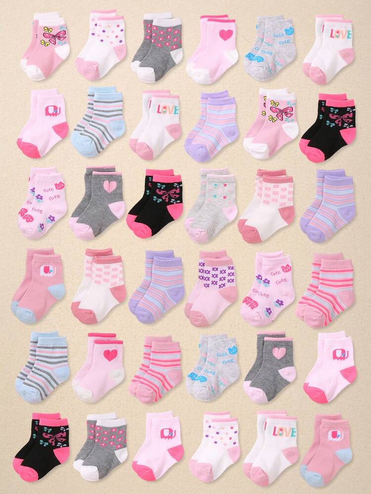 24/12/6 pares de calcetines de tobillo suaves para bebé, con diseños de conejo, flor, corazón, rayas y puntos, calcetines de princesa para niñas pequeñas, diseño jacquard multicolor, súper elásticos y cómodos para uso diario, de 0 a 36 meses, adecuados para ocasiones de primavera/verano, calcetines de cuarto, calcetines de bebé, calcetines de niña, calcetines de niño pequeño, calcetines jacquard, calcetines estampados, regalo de cumpleaños, regalo para niñas, serie de regalos de vuelta al colegio - Multicolor - Añade 2