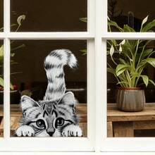 Autocolant de fereastră cu pisoi drăguț - Autocolant de sticlă static fără lipici, decor adorabil cu pisică care se uită pe furiș pentru casă, bucătărie, baie, artă de perete reutilizabilă cu animale detașabile, decor de casă în tendințe 2025. Autocolante de sticlă - autoadezive, autocolante detașabile din vinil, potrivite pentru decorarea ferestrelor din dormitor și sufragerie