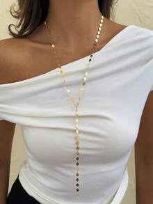 1pc Geometric Minimalist Diamond Y-Shape Long Necklace, Elegant Versatile Necklace Suitable For Women's Daily, Party, Date, Evening, Street, Business, Bar, Festival Occasions - Diamond Necklace - View 1