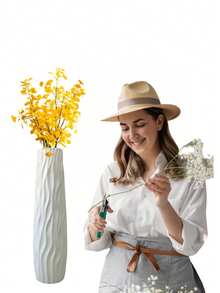 大型落地花瓶，简约水培塑料陶瓷质感，白/黑，欧式家居干花装饰，客厅装饰，大型复古几何塑料花瓶 - 耐用，多色，复古风格桌面装饰 | 经典圆柱形花瓶，无需电池，落地花瓶 | 复古装饰 | 耐用塑料花瓶 - 大花瓶/小花瓶 - 查看 6