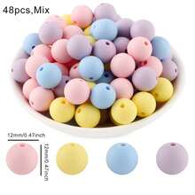 48颗/套，12毫米/15毫米，4种颜色混合硅胶珠，适用于制作手工DIY手链、项链、钢笔、装饰品、手工工艺品配件 - 彩色 - 查看 9