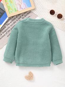 Unisex Baby Classic Solid Color Crew Neck Knit Sweater Top, Crew Neck Design, Solid Color Design, Solid Color More Suitable For Handmade Embroidery By Moms, Add Some Elements Loved By Moms, Suitable For Casual Wear At Home Or As An Undershirt, Lightweight - 薄荷綠 - 查看 6