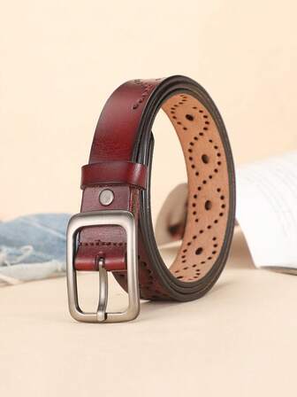 Joopzqm Icke-perforerat, avslappnat bälte i äkta läder, enkelt och mångsidigt för kvinnor. Denimbälte med spänne och dekor, urholkat bälte för kvinnor