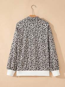 Acelitt Hanorac casual cu imprimeu leopard și rever cu fermoar pe un sfert pentru femei, la modă de iarnă - Multicolor - Vizualizare 3