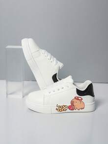 Kids' Casual Sneakers, New Spring/Autumn Fashion Cute Cartoon Print Breathable Soft Sole Student White Shoes - Black - View 2
