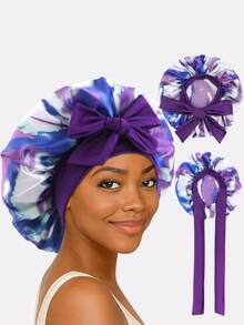 1pc/2pcs Women Elastic Ribbon Leopard Print Satin Sleeping Cap, Chemo Hat, Suitable For Daily Use - Multicolor - View 6