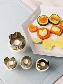Conjunto de 4 moldes de aço inoxidável prensados em formato de flor e peixe, ideais para fazer bolinhos, raviólis, legumes, frutas e biscoitos. Utensílios de cozinha multifuncionais e criativos, perfeitos para preparar massa borboleta de legumes, massa para bolinhos, biscoitos de desenho animado e papinhas para bebês. Moldes criativos prensados. - Multicolorido - Ver 6