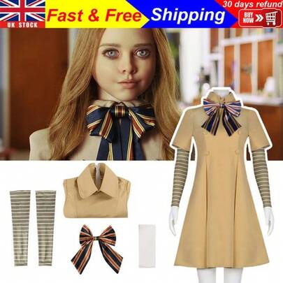 Kids & Adult M3GAN Megan Cosplay Dress Bowtie Gloves Costume Halloween Carnival