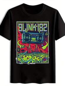 Camiseta gráfica retro de banda de rock para hombres - Camiseta casual de verano de poliéster negra con diseño musical vibrante. Ligero; Lavable aáquina para ropa casual. Ropa para fanáticos de laúsica, ropa casual atrevida, acabado brillante - Negro - Ver 7