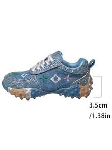 2026春季新款水钻装饰女士运动鞋，透气休闲厚底鞋，时尚百搭派对鞋 - 藍色 - 查看 9