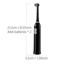 Cepillo de dientes eléctrico de 6 cabezales con estuche de viaje, funciona con 2 pilas AAA, cerdas suaves, cepillo de dientes eléctrico de limpieza inteligente - Negro - Ver 2