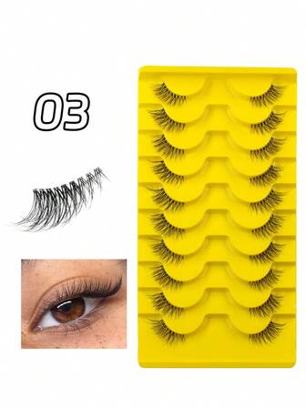 10 pares de pestañas postizas de mink falso, longitud mixta de 3-5-9mm, pestañas esponjosas de ojos de gato con efecto natural, rizado D