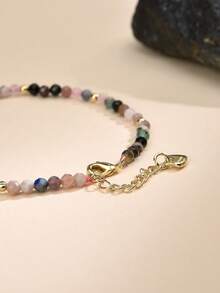 1 pieza Pulsera bohemia chapada en oro de 18K con cristal natural y cuentas de piedra, adecuada para uso diario y apilamiento de mujeres - Cristal coloreado 2 - Ver 3