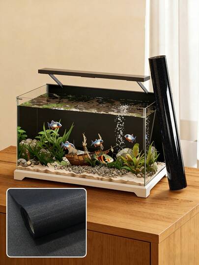 1roll Aquarium Background Black Paper Decor Fish Tank Backdrop Wallpaper Electrostatic Adhesive, No Glue, Easy To Install, Reusable