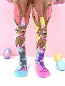 1双女童过膝袜，饰有3D兔耳和卡通兔子图案，儿童袜子，新奇袜子，适合所有季节。是节日庆典、复活节、新年派对、户外活动、角色扮演、日常穿着、聚会和节日礼物的理想之选。 - 淺粉色 - 查看 2