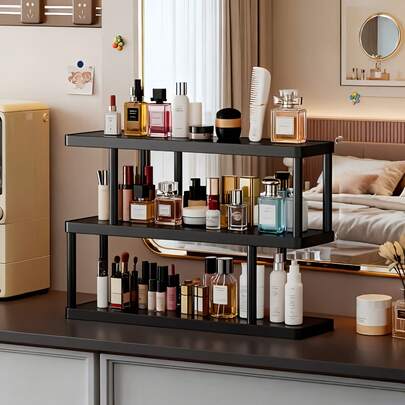 Багатофункціональна бамбукова настільна стійка-органайзер - багатошарова стійка для зберігання, може використовуватися як підставка для кухлів, підставка для кавових чашок, підставка для домашнього водного бару, підходить для зберігання на робочому столі у ванній кімнаті, кухні та офісі, міцний дизайн, модний двошаровий дизайн, може використовуватися для організації косметики та косметичних засобів - економить місце та легко збирається