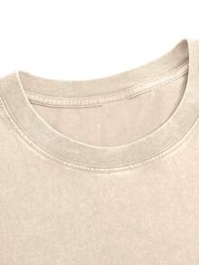 Men's Retro Distressed Crew Neck Short-Sleeved T-Shirt, A Street-Style Vacation Top, Fun Graphic T-Shirt, Y2K Streetwear, A Gift For Boyfriends And Husbands. - 杏色 - 查看 2