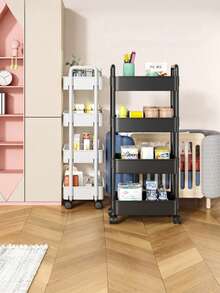 360° Rotating Rolling Storage Cart With Adjustable Shelves, Multi-Tier Organizer Rack For Kitchen, Bedroom, Outdoor Camping, Kitchen Storage & Organization, Room Decor, Kitchen Essentials, Bathroom Accessories