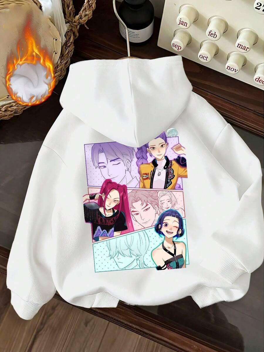 Patchwork-Style Prints Featuring K-Pop Girl And Boy Groups. Unisex Hoodie For Fall/Winter. Features An Extra-Thick, Warm Lining, Adjustable Drawstring, And Pockets On The Long Sleeves. Made From Cotton And Velvet. - trắng - Xem 1