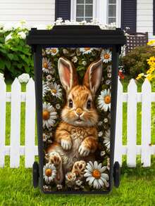 3D Puppy, Rabbit Printed Trash Can Sticker Waterproof PVC Outdoor Trash Can Poster Peeling Sticker 4 Sizes