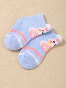 24/12/6 双装柔软婴儿短袜，兔子、花朵、爱心、条纹、圆点图案，公主风女童袜，多色提花设计，超弹力舒适日常袜，0-36 个月，适合春夏场合，四分之一袜，婴儿袜，女童袜，幼儿袜，提花袜，印花袜，生日礼物，女童礼物，返校礼物系列 - 彩色 - 查看 4